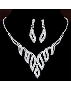 Hollow Leaves Design Brides Fashion Rhinestone Necklace and Earrings Set
