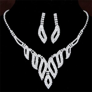 Hollow Leaves Design Brides Fashion Rhinestone Necklace and Earrings Set