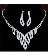 Hollow Leaves Design Brides Fashion Rhinestone Necklace and Earrings Set