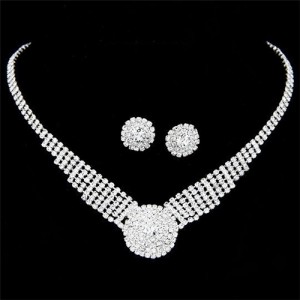Rhinestone Flower Design Brides Fashion Necklace and Earrings Set
