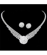 Rhinestone Flower Design Brides Fashion Necklace and Earrings Set