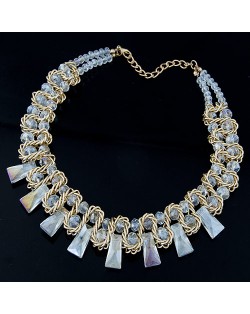 Crystal Beads and Bars with Weaving Pattern Wire Combo Alloy Fashion Necklace - Sky Blue