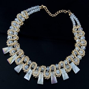Crystal Beads and Bars with Weaving Pattern Wire Combo Alloy Fashion Necklace - Sky Blue