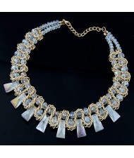 Crystal Beads and Bars with Weaving Pattern Wire Combo Alloy Fashion Necklace - Sky Blue