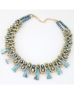 Crystal Beads and Bars with Weaving Pattern Wire Combo Alloy Fashion Necklace - Blue