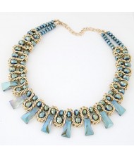 Crystal Beads and Bars with Weaving Pattern Wire Combo Alloy Fashion Necklace - Blue