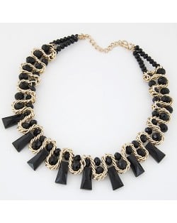 Crystal Beads and Bars with Weaving Pattern Wire Combo Alloy Fashion Necklace - Black
