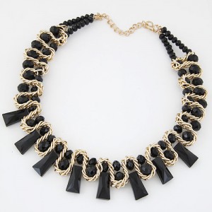 Crystal Beads and Bars with Weaving Pattern Wire Combo Alloy Fashion Necklace - Black