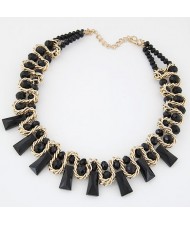 Crystal Beads and Bars with Weaving Pattern Wire Combo Alloy Fashion Necklace - Black