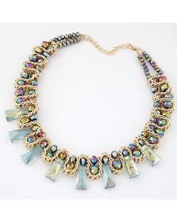 Crystal Beads and Bars with Weaving Pattern Wire Combo Alloy Fashion Necklace - Colorful Blue