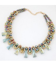 Crystal Beads and Bars with Weaving Pattern Wire Combo Alloy Fashion Necklace - Colorful Blue