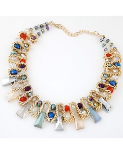 Crystal Beads and Bars with Weaving Pattern Wire Combo Alloy Fashion Necklace - Multicolor