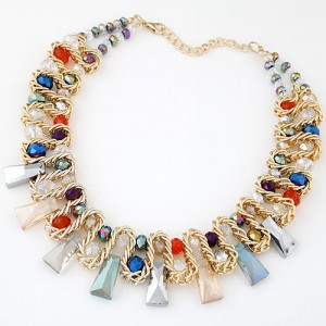 Crystal Beads and Bars with Weaving Pattern Wire Combo Alloy Fashion Necklace - Multicolor