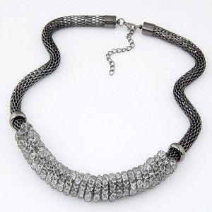 Rhinestone Twining Snake Chain Short Fashion Necklace - Gun Black