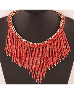 Western High Fashion Mini Beads Tassel Short Golden Chain Costume Necklace - Rose