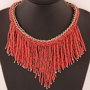 Western High Fashion Mini Beads Tassel Short Golden Chain Costume Necklace - Rose