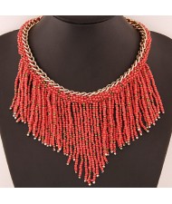 Western High Fashion Mini Beads Tassel Short Golden Chain Costume Necklace - Rose