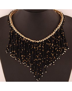 Western High Fashion Mini Beads Tassel Short Golden Chain Costume Necklace - Black