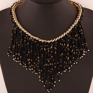 Western High Fashion Mini Beads Tassel Short Golden Chain Costume Necklace - Black