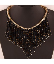 Western High Fashion Mini Beads Tassel Short Golden Chain Costume Necklace - Black