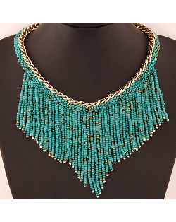 Western High Fashion Mini Beads Tassel Short Golden Chain Costume Necklace - Green