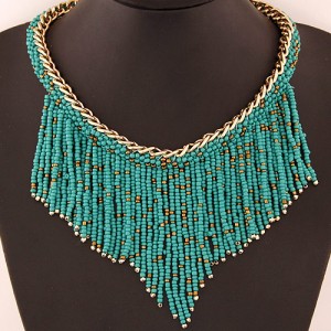 Western High Fashion Mini Beads Tassel Short Golden Chain Costume Necklace - Green