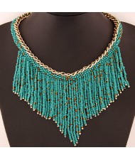 Western High Fashion Mini Beads Tassel Short Golden Chain Costume Necklace - Green