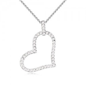 Romantic Cartoon Austrian Crystal Heart Pendant Platinum Necklace - White