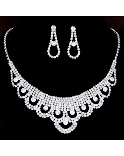 Rhinestones All-over Waterdrops Design Brides Fashion Necklace and Earrings Set