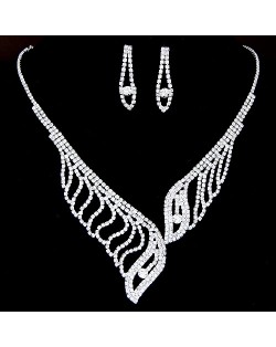 Angel Wings and Waterdrops Brides Fashion Rhinestone Necklace and Earrings Set