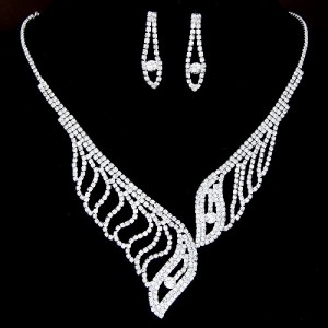 Angel Wings and Waterdrops Brides Fashion Rhinestone Necklace and Earrings Set