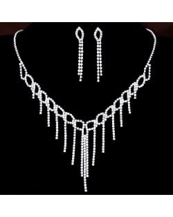 Leaves with Tassel Design Rhinestone Brides Fashion Necklace and Earrings Set