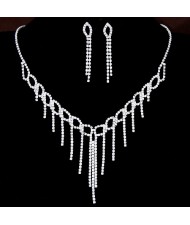 Leaves with Tassel Design Rhinestone Brides Fashion Necklace and Earrings Set