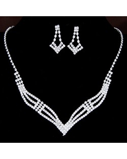 Willow Leaves Inspired Rhinestone Brides Fashion Necklace and Earrings Set