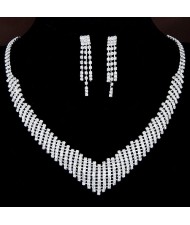 Hollow Crossing Pattern Rhinestone Brides Fashion Necklace and Earrings Set