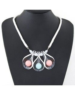 Balls in the Curled Leaves Design Small Version Rope Costume Fashion Necklace - White