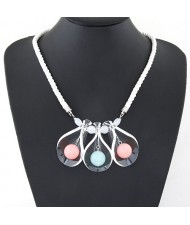 Balls in the Curled Leaves Design Small Version Rope Costume Fashion Necklace - White
