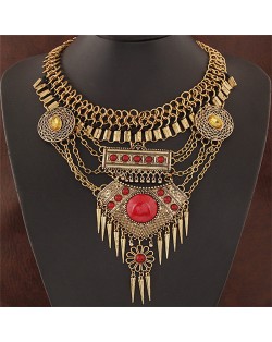 Western Bold Fashion Resin Gems Decorated with Rivets Pendant Costume Necklace - Vintage Copper