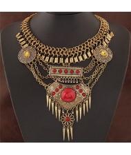 Western Bold Fashion Resin Gems Decorated with Rivets Pendant Costume Necklace - Vintage Copper