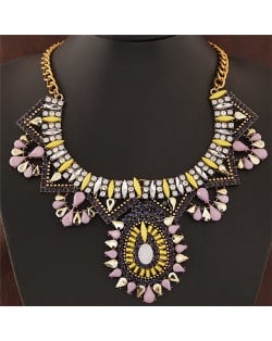 Exaggerating Style Resin Gems Mingled Floral Fashion Statement Fashion Collar Necklace - Violet