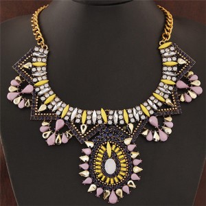 Exaggerating Style Resin Gems Mingled Floral Fashion Statement Fashion Collar Necklace - Violet
