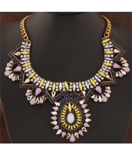 Exaggerating Style Resin Gems Mingled Floral Fashion Statement Fashion Collar Necklace - Violet