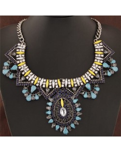 Exaggerating Style Resin Gems Mingled Floral Fashion Statement Fashion Collar Necklace - Blue