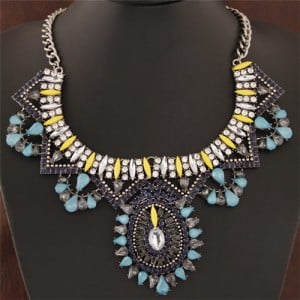 Exaggerating Style Resin Gems Mingled Floral Fashion Statement Fashion Collar Necklace - Blue