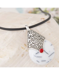 Vintage Resin Waterdrop Pendant Leather Rope Fashion Necklace - White