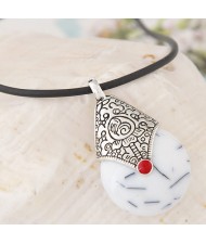 Vintage Resin Waterdrop Pendant Leather Rope Fashion Necklace - White