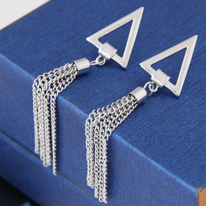 Hollow Triangles with Metallic Tassel Design Alloy Fashion Earrings