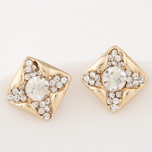 Korean Fashion Czech Rhinestone Inlaid Square Shape Golden Ear Studs