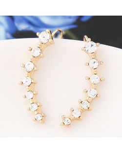 Korean Fashion Czech Rhinestone Inlaid Sweet Strip Design Golden Ear Studs