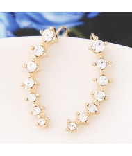 Korean Fashion Czech Rhinestone Inlaid Sweet Strip Design Golden Ear Studs